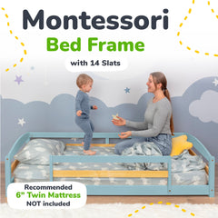 Twin Size Montessori-Inspired Floor Bed with Safety Guardrails for Kids