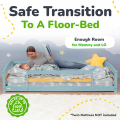 Twin Size Montessori-Inspired Floor Bed with Safety Guardrails for Kids
