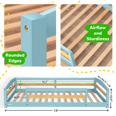 Twin Size Montessori-Inspired Floor Bed with Safety Guardrails for Kids