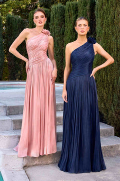 CLEARANCE - Ladivine CD415 One Shoulder Pleated Chiffon Mulberry Gown (Size 8)